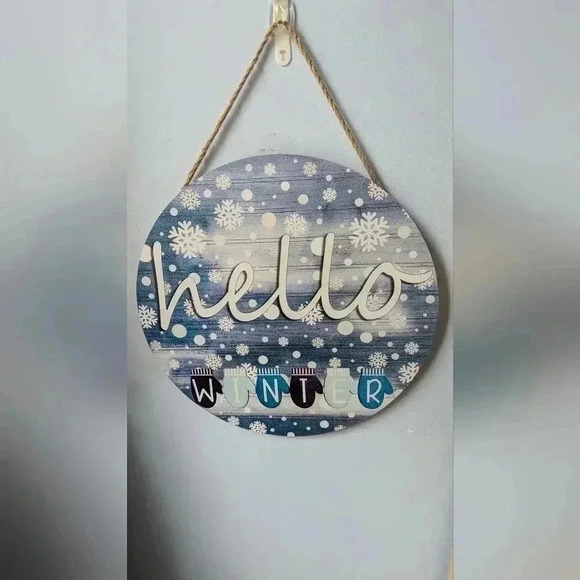 Hello Winter Sign Welcome Spring Summer Fall Rustic Wood Decor Farmhouse - Picture 1 of 4